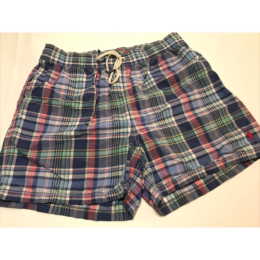 Polo Ralph Lauren Pastel Plaid Swim Shorts Trunks Men Sz L Lined Blue Green Pink